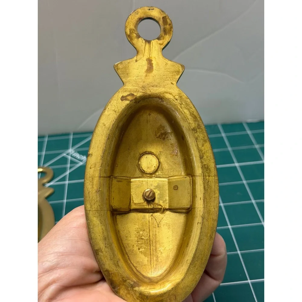 Vintage Solid Brass Wall Sconce‎ Candle Holders Pair Oval Polished Gold Tone 7